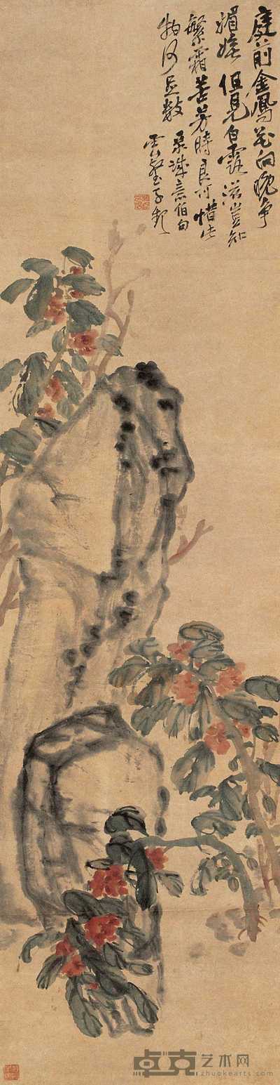 赵云壑 山石花卉 立轴 149×39cm